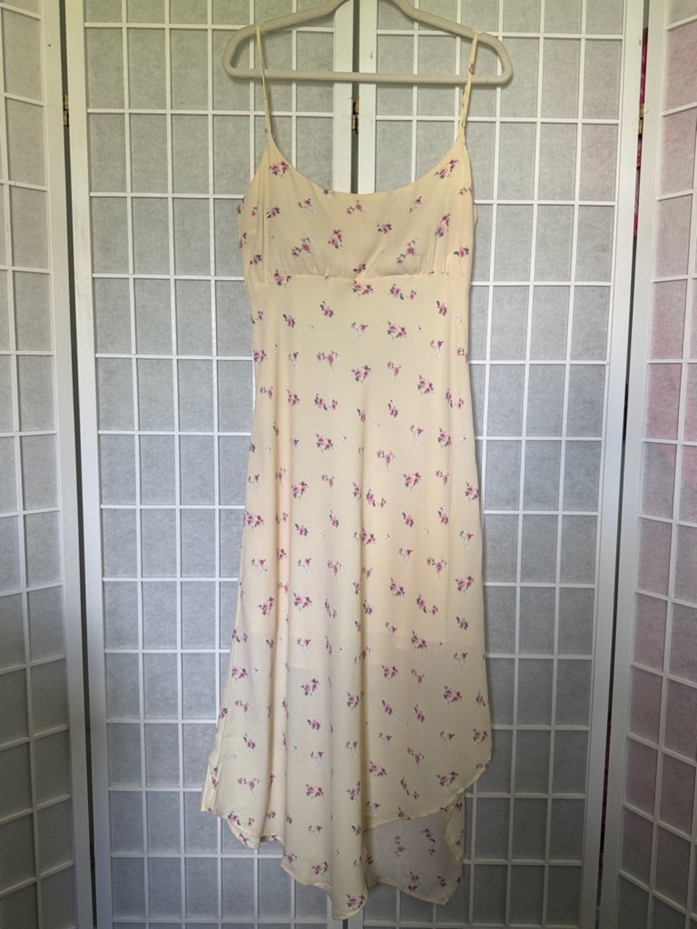 Butter Yellow Floral Asymmetrical Hem Midi Dress Size XL NWT